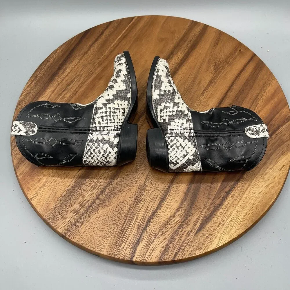 Kids Black and White Western Snake-Print Boots